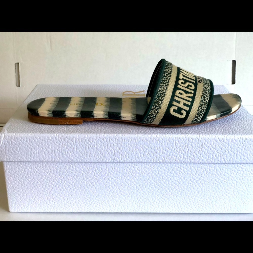 DIOR DWAY SLIDE olive green & nude Embroidered Cotton